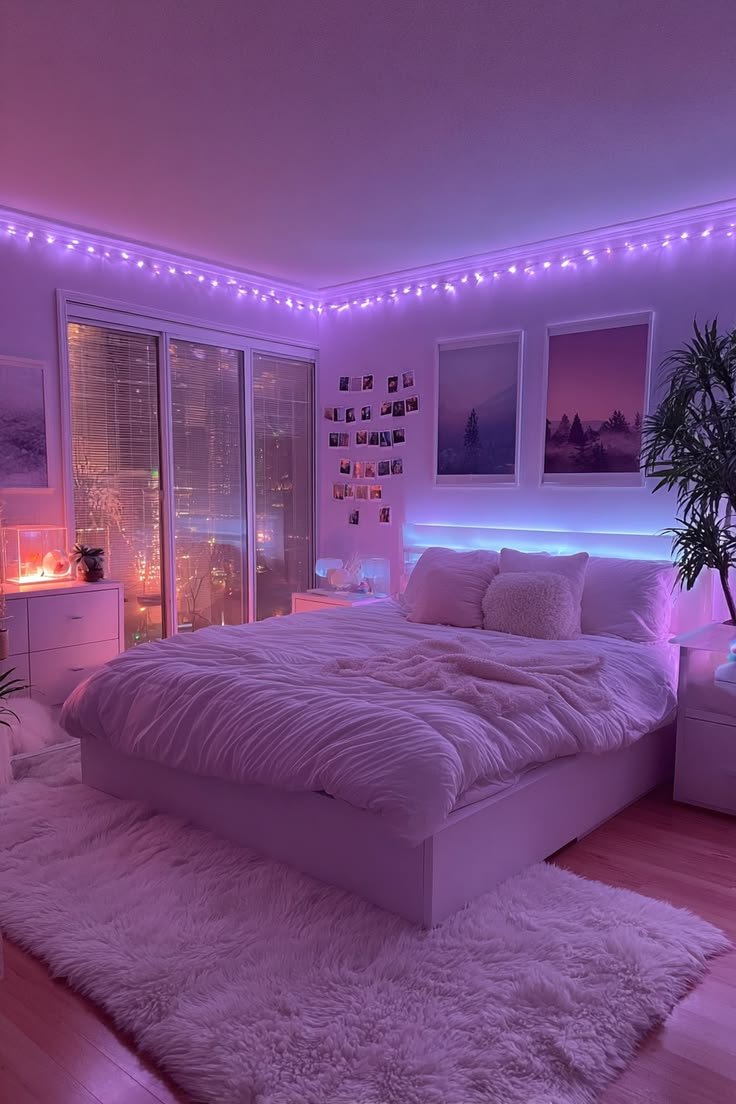 Neon Dream Bedroom: Purple & Pink LED Lighting Aesthetic