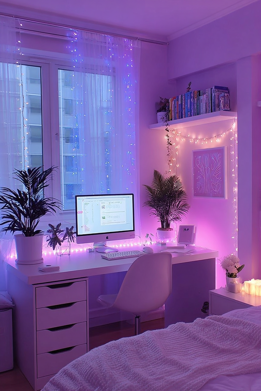 Neon Purple Gaming Room with Ambient LED Glow